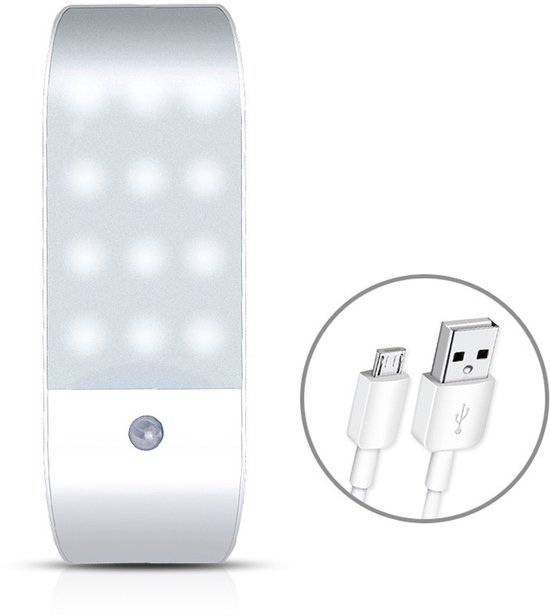 Garderobelamp met bewegingssensor, nachtlampje, oplaadbaar via USB C, met magnetische sticker, wit ledlampje, geschikt voor garderobe, slaapkamer, trap, kast, keuken, gang van Merkloos