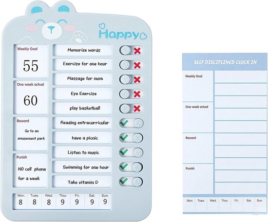 Gedragsplanner Kinderen - To Do Lijst - Gewoontes Opbouwen - Herbruikbaar Ontwerp - 20 x 10 x 2 cm - Blauw