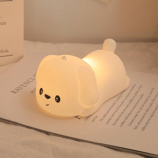 Geel nachtlampje voor kinderen in de vorm van een puppy, LED-dierenlampje, verkrijgbaar in 7 kleuren, werkt op batterijen, zacht sfeerverlichting, ideaal cadeau.