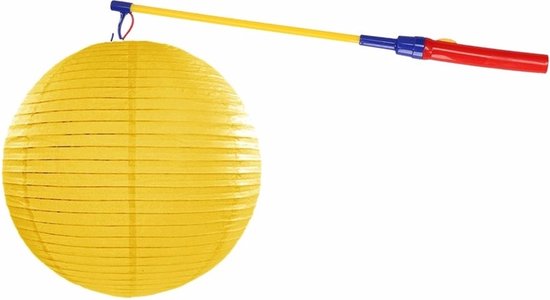 Gele lampion 35 cm met lampionstokje - Sint Maarten lampionnen