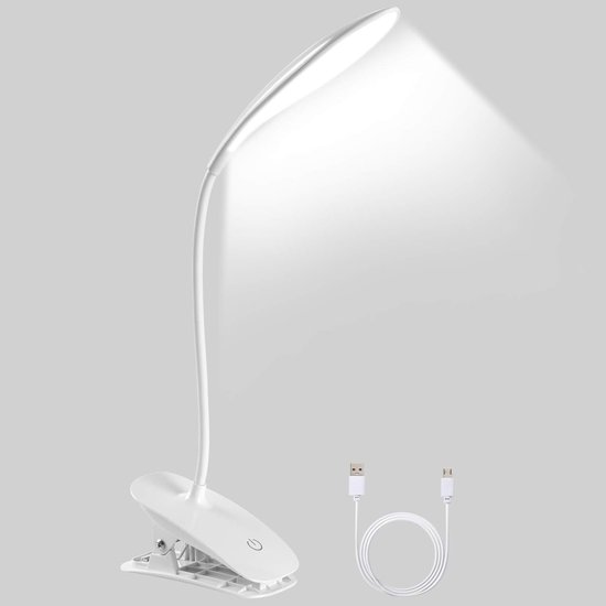GELLDG LED-bureaulamp - Draadloze bureaulamp - Tafellamp met klembevestiging - 360° draaibaar - 3 helderheidsniveaus - 1200 mAh oplaadbare batterij - Clip-on ontwerp - USB-aansluiting