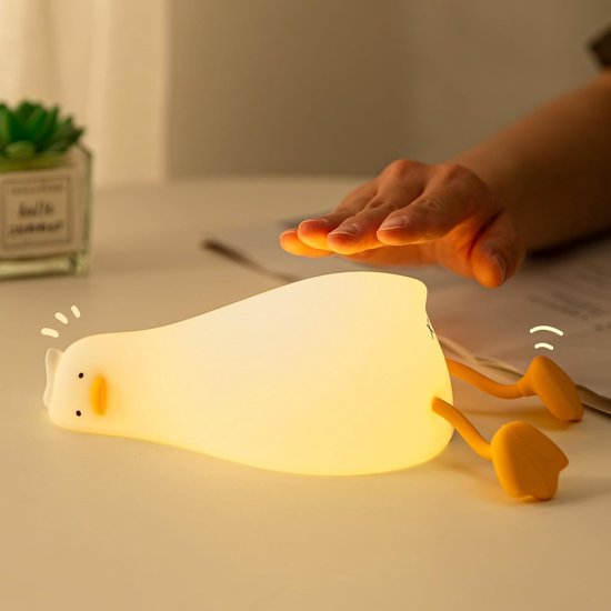 GELLDG Nachtlampje geschikt voor kinderen - LED-nachtlampje in de vorm van een eend van siliconen - Oplaadbaar via USB - Met timer - Dimbaar - Touchbediening - Decoratie geschikt voor de kinderkamer - Cadeau geschikt voor kinderen van GelldG