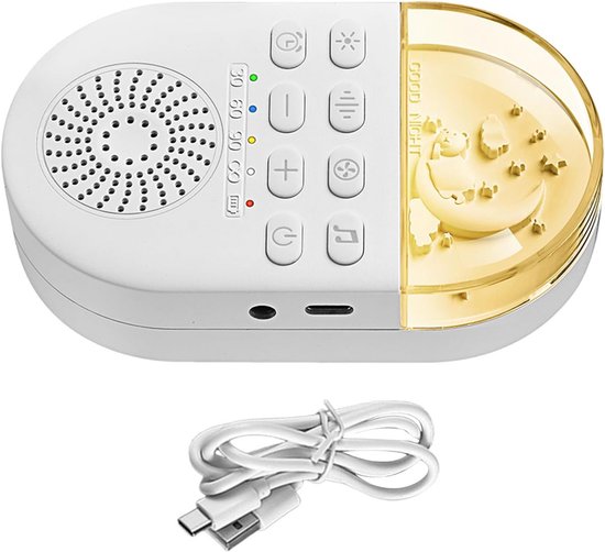 Geluidsmachine Slaap - Ruis Apparaat - Rustgevend Slapen - 24 Kalmerende Geluiden - Compact Draagbaar - Wit van Merkloos