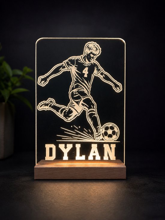 Gepersonaliseerd led lampje voetballer met naam en rugnummer - nachtlamp - kinderkamer - voetbal van Merkloos