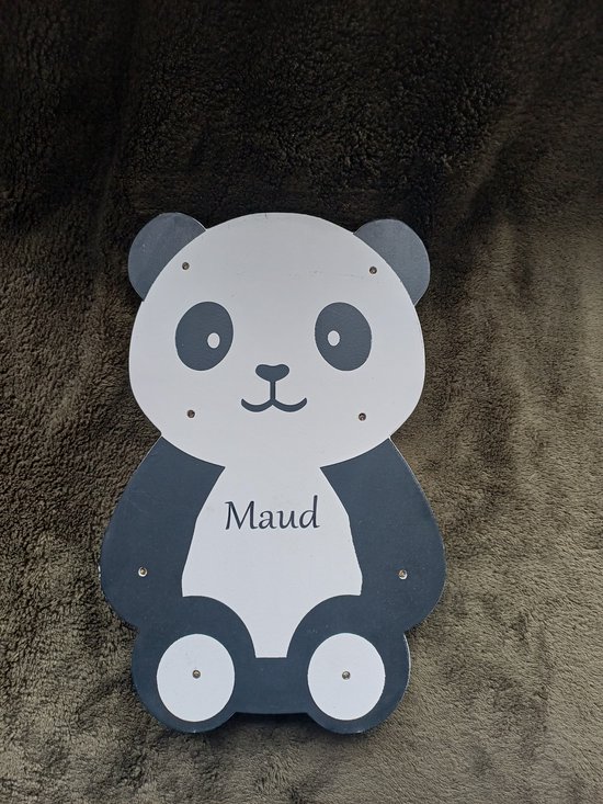 Gepersonaliseerd Panda Nachtlampje met Naam - LED Wandlamp Kinderkamer - Uniek Kraamcadeau met Naam - Houten Decoratie - Zwart/Wit van Merkloos