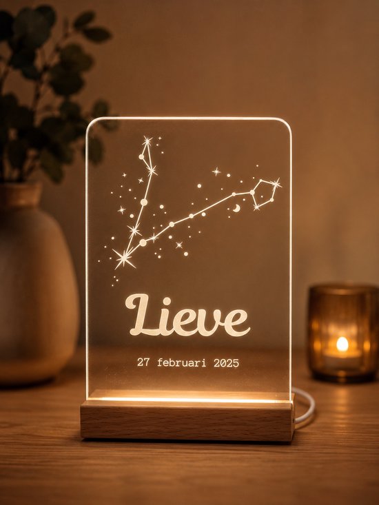 Gepersonaliseerd Sterrenbeeld Vissen Lampje met Naam en Datum - LED Nachtlampje Babykamer - Kraamcadeau Baby van Merkloos