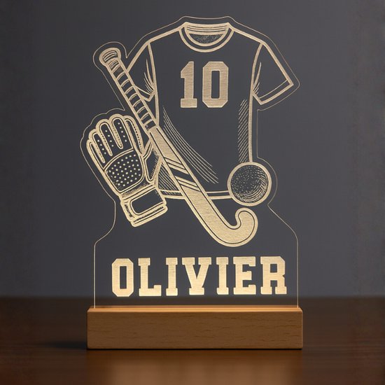 Gepersonaliseerde Hockey nachtlamp met Naam – LED Kinderkamer Lamp – USB (11,5x17cm) van Merkloos