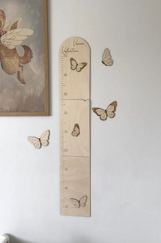 Gepersonaliseerde houten meetlat voor kinderen, verjaardagscadeau, kinderkamerdecoratie, wanddecoratie, cadeau voor kinderen met vlinders/ babykamer/kinderkamer/wanddecoratie/groeimeter/gepersonliaseerde groeimeter