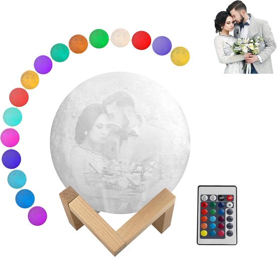 Gepersonaliseerde Maanlamp 18cm met Foto en 16 Kleuren Nachtlampje Cadeau van Merkloos