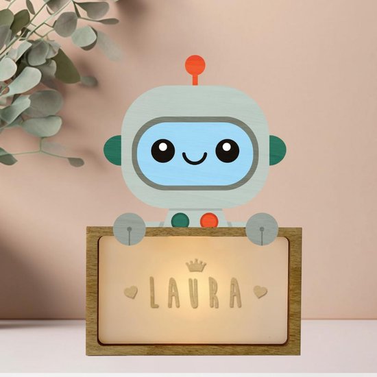 Gepersonaliseerde Nachtlamp Robot met Naam - Uniek Kraamcadeau of Doopcadeau voor Baby Jongen of Meisje van Merkloos