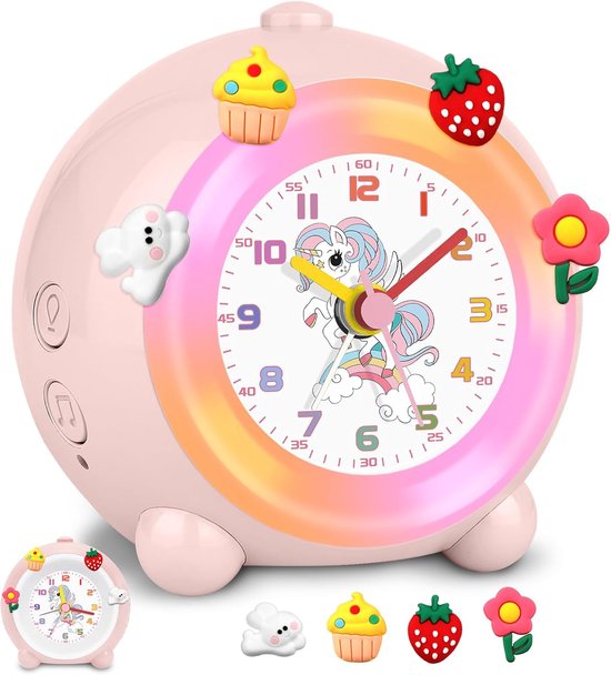 Geruisloze Wekker voor Kinderen met Eenhoorn Design en Kleurrijk Nachtlampje