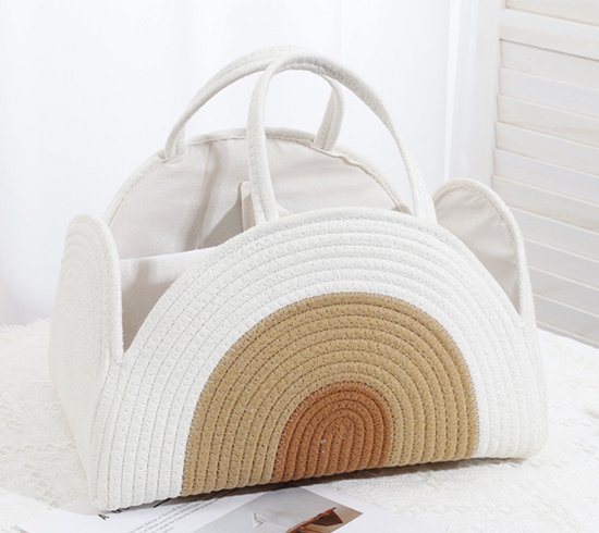 Gevlochten Luiermand - Luiertas Mand - Commode mand - Baby accessoires Organizer - Rainbow Beige