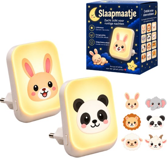Gigandia Slaapmaatje Nachtlampje Stopcontact Baby & Kinderen - Automatische Lichtsensor - Dimbaar Warm Wit Licht - 2 Stuks van Gigandia