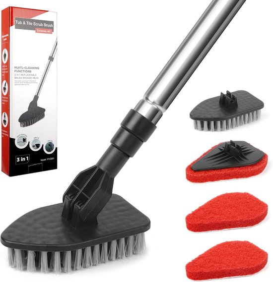 Gigicial Doucheschrobber Met Lange Steel - Tegelschrobber Met Lange Steel - Verstelbaar 30,7-47 Inch + 180° Draaibaar Ontwerp - 5 - Algemeen+Grijs van Gigicial