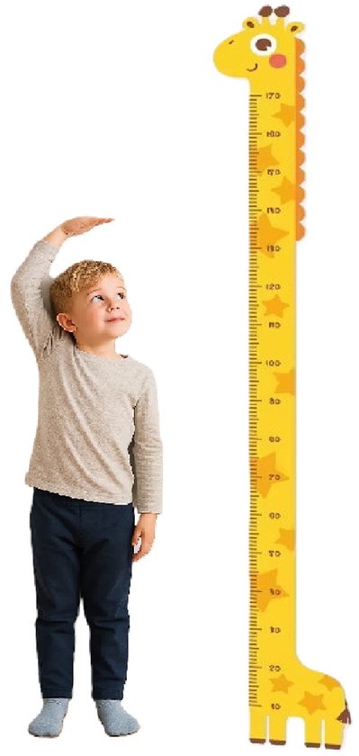 Giraffe groeimeter muurstickers - Hoogtemeter tot 180 cm - Regenboog & jungle thema - Zelfklevend & verwijderbaar - Educatieve wanddecoratie voor kinderkamers - PVC sticker unisex