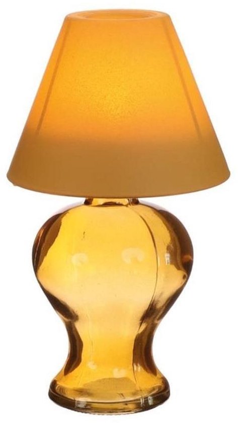Glazen lamp theelichthouder mosterd.