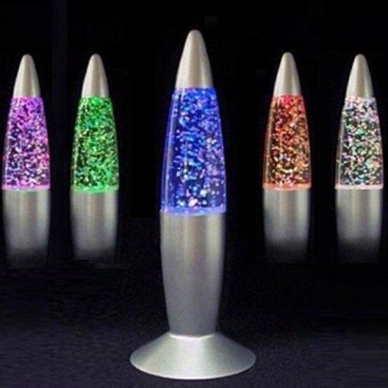 glitterlamp 18 cm metallic met roos licht en sprankelende beweging | lavalampen
