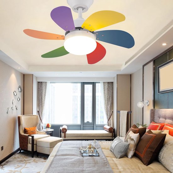 Glitzerlife– plafond ventilator met verlichting – Ventilator lamp plafond – stille plafondventilator - stil met afstandsbediening en timer – Ø75 cm – gekleurd – plafondlamp met ventilator voor woonkamer en slaapkamer