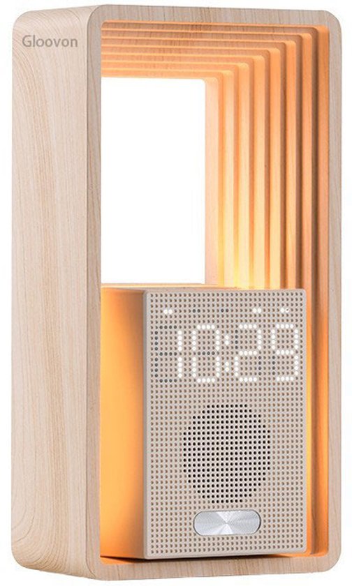 Gloovon® Wake-Up Light - Lichtwekker met USB Oplaadpunt - Zonsopgangsimulatie - 9 Natuurgeluiden - Houtner van Merkloos