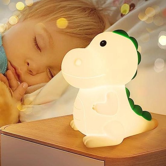 Glovios Led-nachtlampje voor baby's, dinosaurus, siliconen nachtlampje voor kinderen, USB-oplaadbaar, bedlampje babykamer met tikbediening, siliconen kinderkamerlamp, dino, voedingslicht, dimbaar