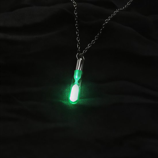Glow-in-the-Dark Zandloper Ketting - Groen - Lichtgevend Glazen Hanger met Ketting, Luminescente Drift Bottle Sieraden Cadeau van Molly Brown London
