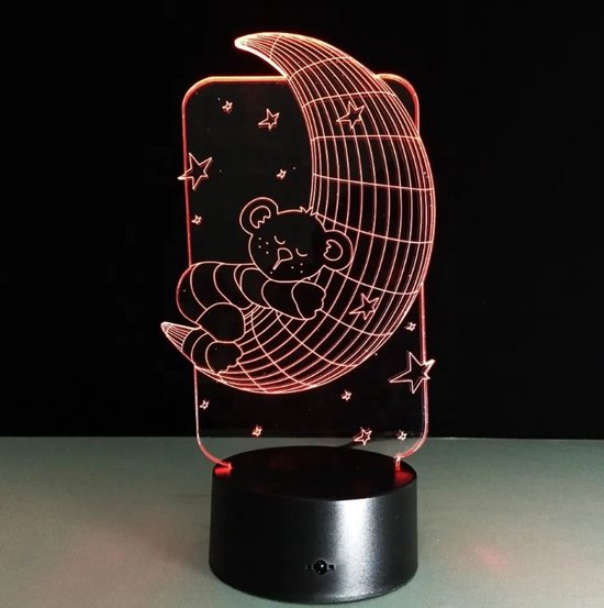 Go Go Gadget - Teddybeer 3D LED Lamp - Baby/ Kinder kamer - Maan en Sterren - Nachtlamp - Multi colour van Go Go Gadget
