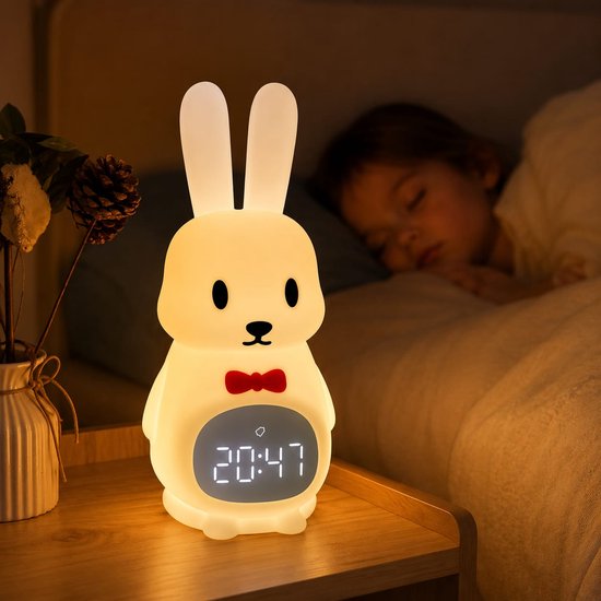 Goldenberry® Konijn Kinderwekker & Nachtlampje – Dimbaar Licht – USB-C Oplaadbaar – Zachte Slaaphulp voor Kinderen & Peuters – Slaaptrainer van Merkloos