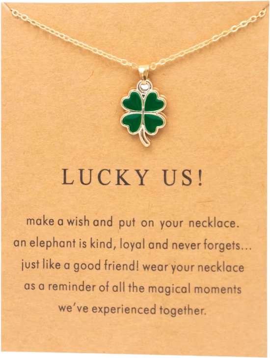 Gouden Ketting voor Dames met Klaver Hanger – Elegante Goudkleurige Gelukshanger, Fashion Sieraad voor Vrouwen en Meisjes - Donkergroen van Priti Jade.