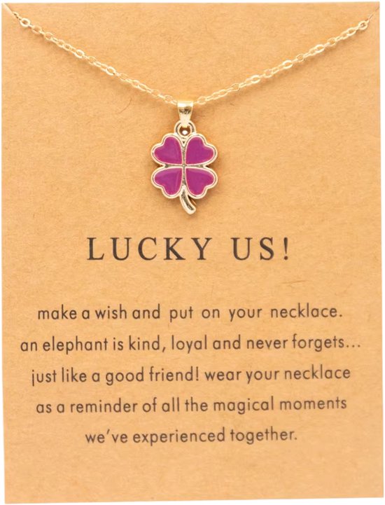 Gouden Ketting voor Dames met Klaver Hanger – Elegante Goudkleurige Gelukshanger, Fashion Sieraad voor Vrouwen en Meisjes - Paars van MallUVaan.