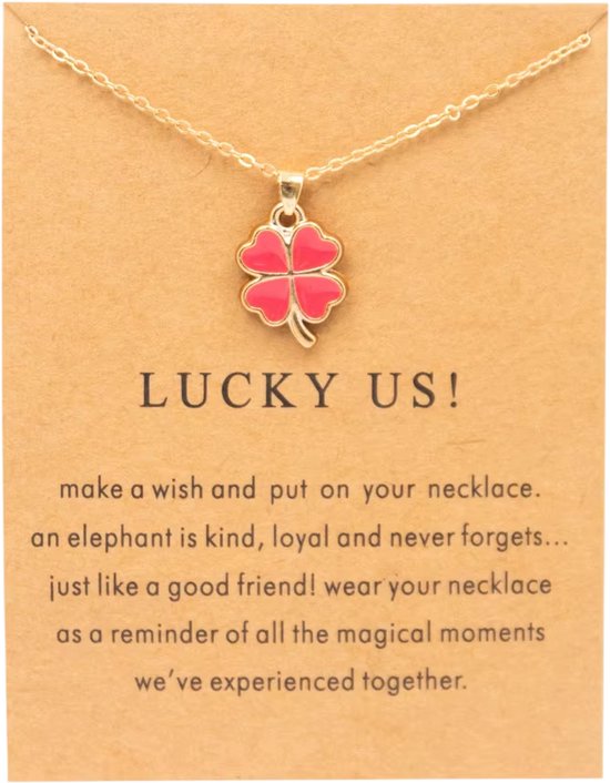 Gouden Ketting voor Dames met Klaver Hanger - Elegante Goudkleurige Gelukshanger, Fashion Sieraad voor Vrouwen en Meisjes - Roze van Yumilok