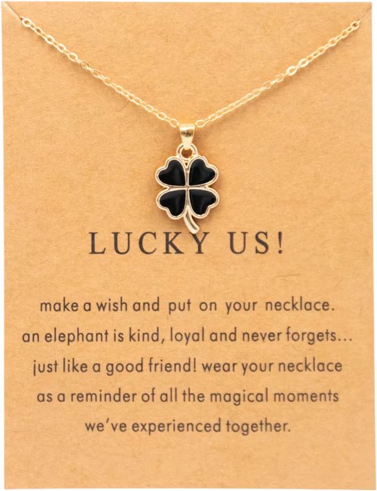 Gouden Ketting voor Dames met Klaver Hanger - Elegante Goudkleurige Gelukshanger, Fashion Sieraad voor Vrouwen en Meisjes - Zwart van TROMSA JEWELS