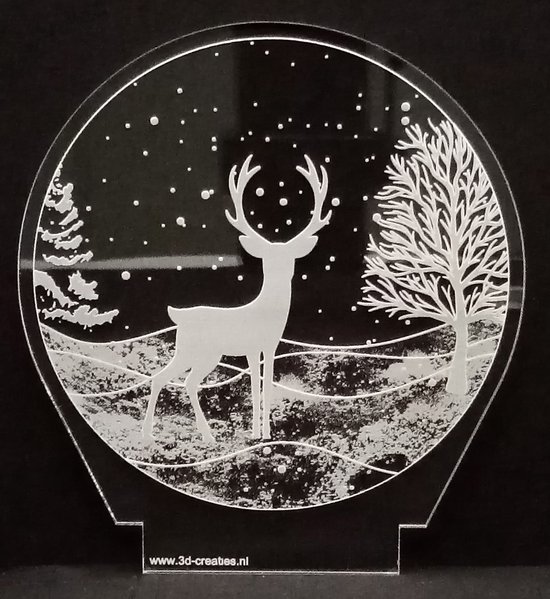 Gravure 'Rendier in sneeuw' voor 3D Illussion nachtlamp - insteekmaat 72x4mm van Woodlight