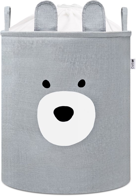 Grijze Beer Speelgoedopbergmand - XXL Waterdichte Opbergbox - Berenhoofd Design - Polyester Kist - 63 Liter - 40x40x50 cm - Speelgoedmand - Wasmand - Kledingmand - Sipo