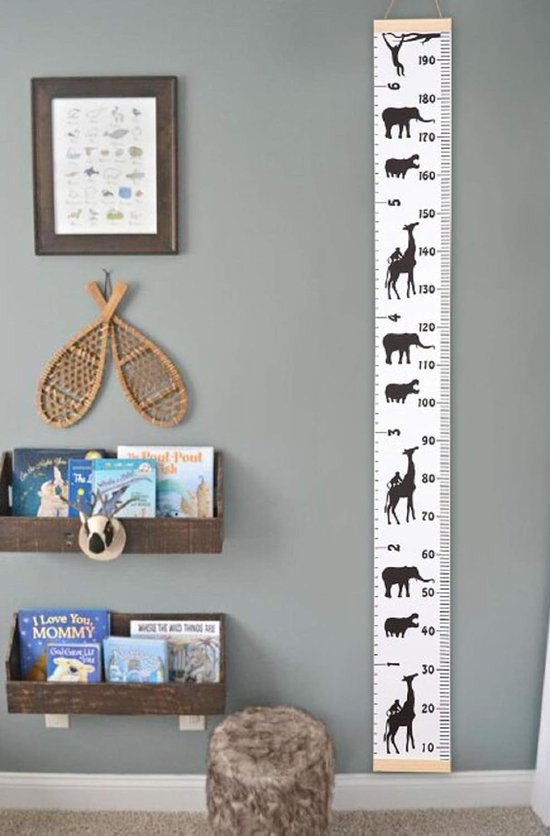 Groeimeter Hout & Canvas Dieren - Kinderkamer decoratie - Babykamer accessoires - Wanddecoratie - Kraamcadeau - Kinderkamer decoratie