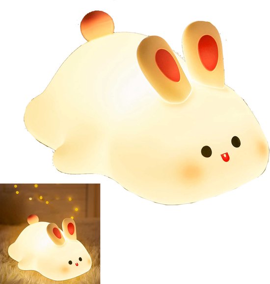 Groot gezicht konijn nachtlampje - schattige siliconen konijnenlamp - bedlamp - schattige dierenkamerdecoratielamp - babynachtlampje - USB oplaadbaar - geschikt voor de kinderkamer, slaapkamer, woonkamer, verjaardagscadeau voor kinderen - Wit van Merkloos