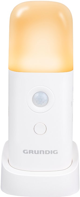 Grundig Draagbare Sensorlamp - LED Nachtlampje met Bewegingssensor - Warm Wit Licht 120 Lumen - Oplaadbaar via USB-C - met Houder en Dimbare Stand - Wit van Merkloos