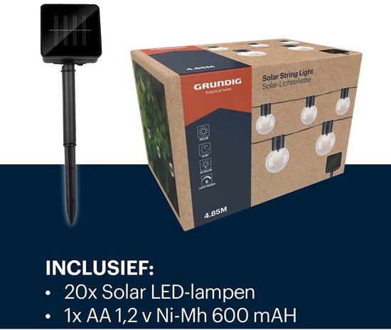 Grundig Solar Tuinverlichtingslinger - 4,9 Meter - Automatische Aan en Uit - Zonne Energie van Merkloos