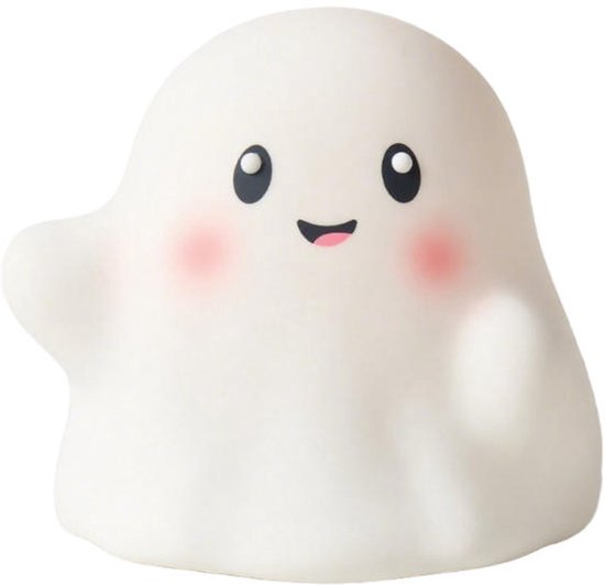 Halloween decoratie-nachtlampje volwassenen-nachtlampje kinderen-Nachtlampje in de vorm van een spook voor kinderen - Nachtlampje in de vorm van een siliconen kinderkamer met 13 interactieve geluidseffecten - Wit spookje - 11,5 x 11,5 x 10,5 cm van Merkloos
