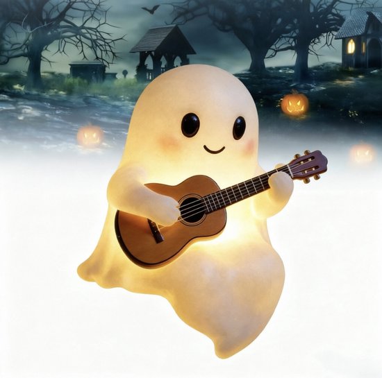 Halloween Nachtlampje – Spook met Gitaar – Warme LED Glow – USB Gitaarspeler Decoratie – Sfeerverlichting voor Kamer – Nachtlamp voor Lezers – Cadeau voor Muziekliefhebbers en Boekenliefhebbers van Oemmn