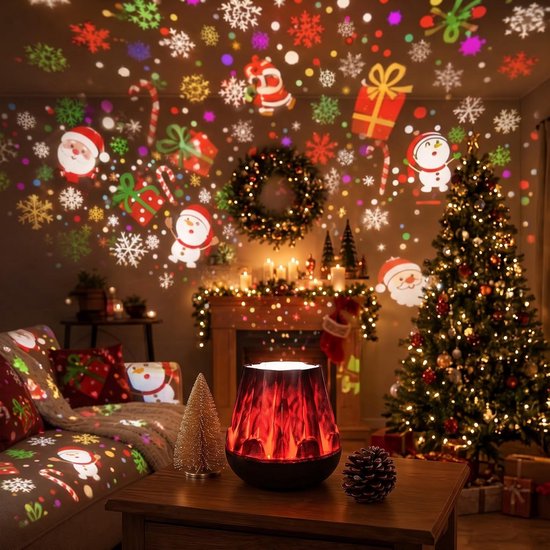 Halloween Projector Lamp met Sneeuwpop Patroon - 3D Vuurhaard Nachtlampje - HD Patroon Projectie - LED Sfeerlamp voor Slaapkamer, Woonkamer en Feestdecoratie