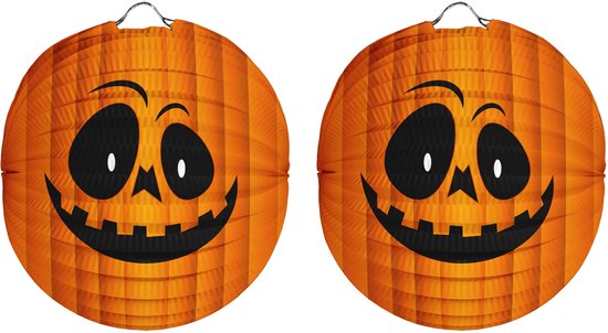 Halloween Ronde pompoen lampion - 5x - 22 cm - trick or treat - versiering - Bollampion
