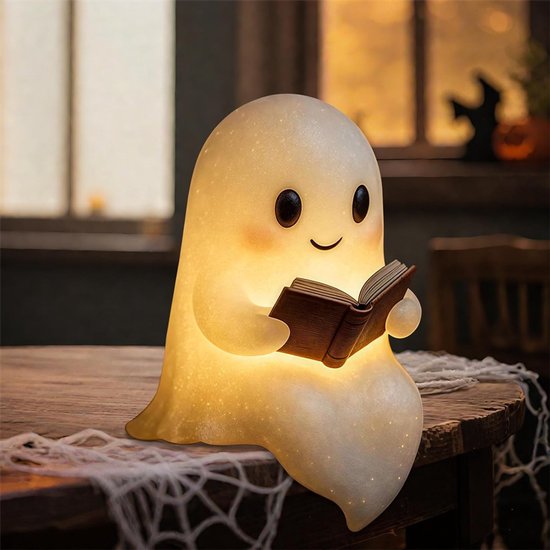 Halloween spookleeslamp, schattig spook nachtlampje, LED 3D spook leesboek Lamp, geschikt voor werkkamer, slaapkamer en als woondecoratie, cadeaus voor kinderen en volwassenen, 15cm
