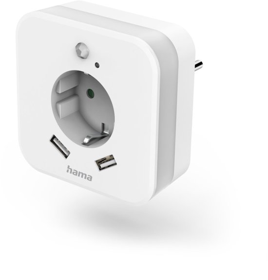 Hama Led-nachtlampje Met Stopcontact 2 USB-uitgangen Bewegings- En Lichtsensor van Hama