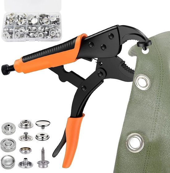 Handmatige oogtangen met oogjes van 10 mm voor zeilen, tarpaulins en kunstleer - Complete set voor het bevestigen van metalen oogjes en het bewerken van stoffen van Merkloos