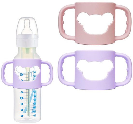 Handvat Babyfles - 2 stuks - Zelfstandig drinken - Flessenhouders - Siliconen handvat - Eenvoudig te installeren - Geschikt voor babyflessen met een buitendiameter van meer dan 5,5 cm