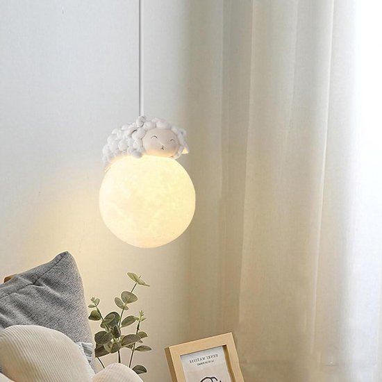 Hanglamp Kinderkamer - Maanlamp Kinderen - Sfeerverlichting Creëren - Creatief Cartoon Design - 15 cm Breed - Wit