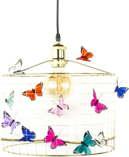 Hanglamp Kinderkamer met Vlinders-GOUD-Kinder hanglampen-Hanglamp kinderkamer goudkleurig-lamp met vlinders-vlinderlamp-lamp babykamer-lamp kinderkamer-lamp meisjeskamer-Ø30cm.