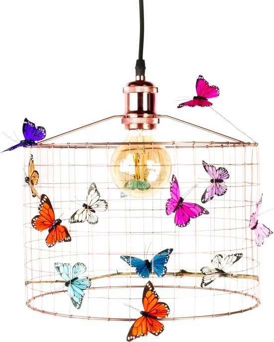 Hanglamp Kinderkamer met Vlinders-KOPER-Kinder hanglampen-Hanglamp kinderkamer koperkleurig-lamp met vlinders-vlinderlamp-lamp babykamer-lamp kinderkamer-lamp meisjeskamer-Ø30cm. van Merkloos