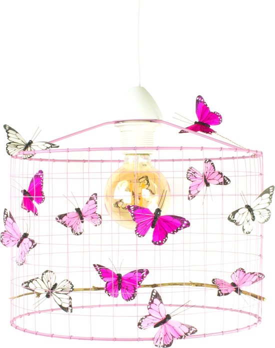 Hanglamp Kinderkamer met Vlinders-Roze-Kinder hanglampen-Hanglamp kinderkamer roze-lamp met vlinders-vlinderlamp-lamp babykamer-lamp kinderkamer-lamp meisjeskamer-Ø30cm. van Merkloos