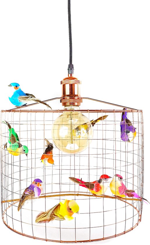 Hanglamp met vogeltjes-Neon-Koper-Kinderkamer-Babykamer-Speelkamer-Ø30cm. van Merkloos